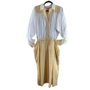 Marni Made in Italy White Tan Buttoned Front Poplin Midi Shirt Dress Sz 6 (42)